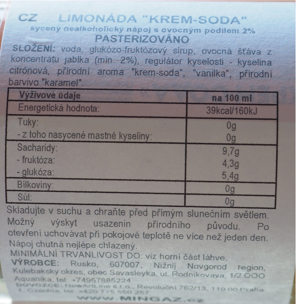 Vanilková limonáda Krem-Soda složení