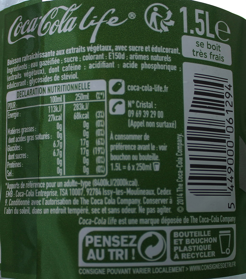 Coca Cola life složení
