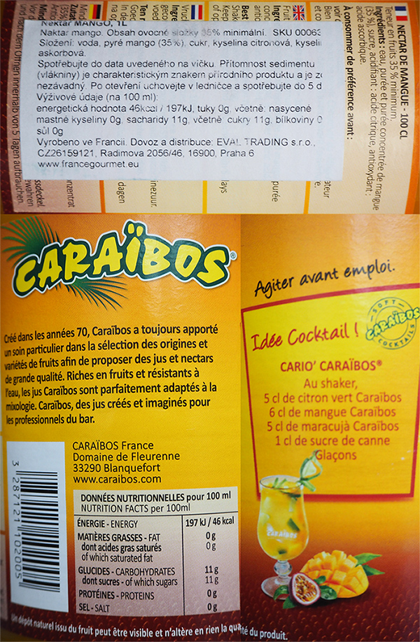 Caraïbos Mango nektar složení